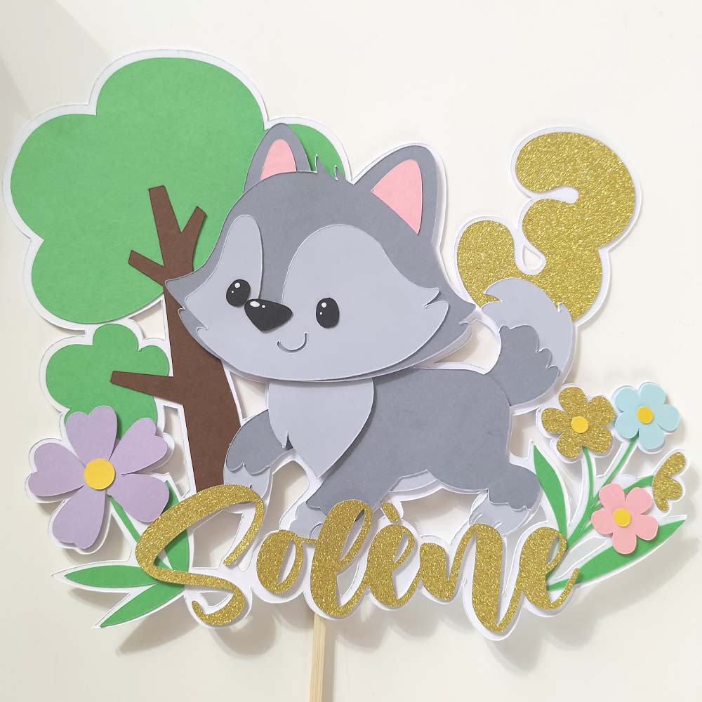 Cake topper personnalisé "Loup" Papier
