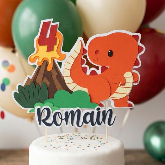 Cake topper personnalisé "Dinosaure" Papier