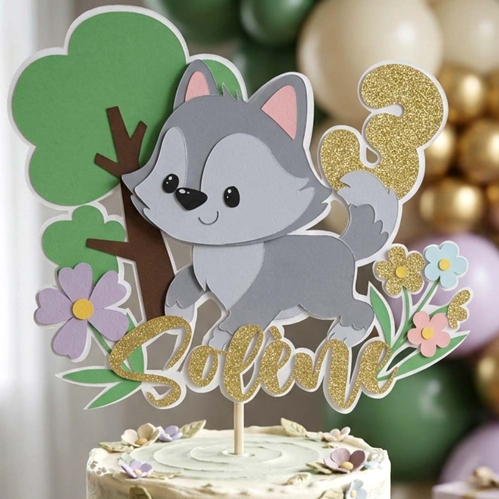 Cake topper personnalisé "Loup" Papier