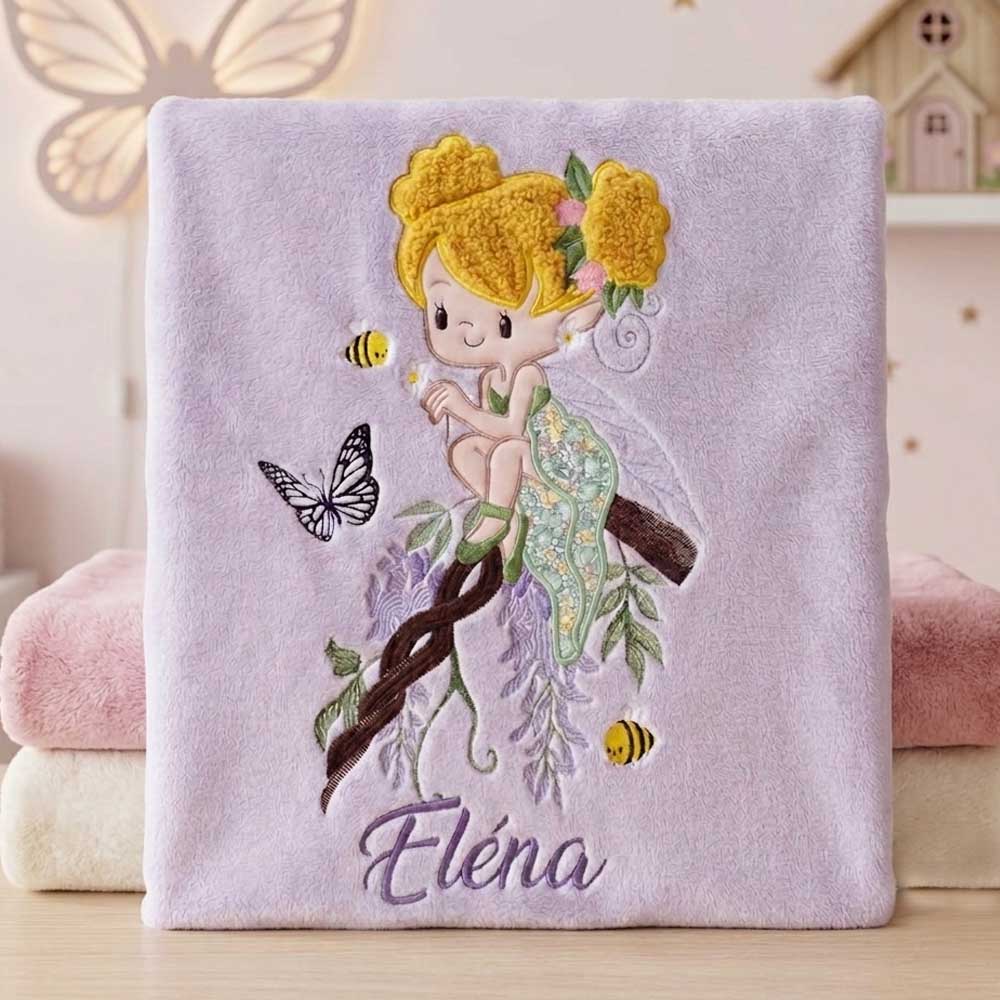 Plaid personnalisé Broderie "Fée sur Glycine"