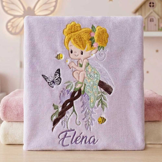 Plaid personnalisé Broderie "Fée sur Glycine"
