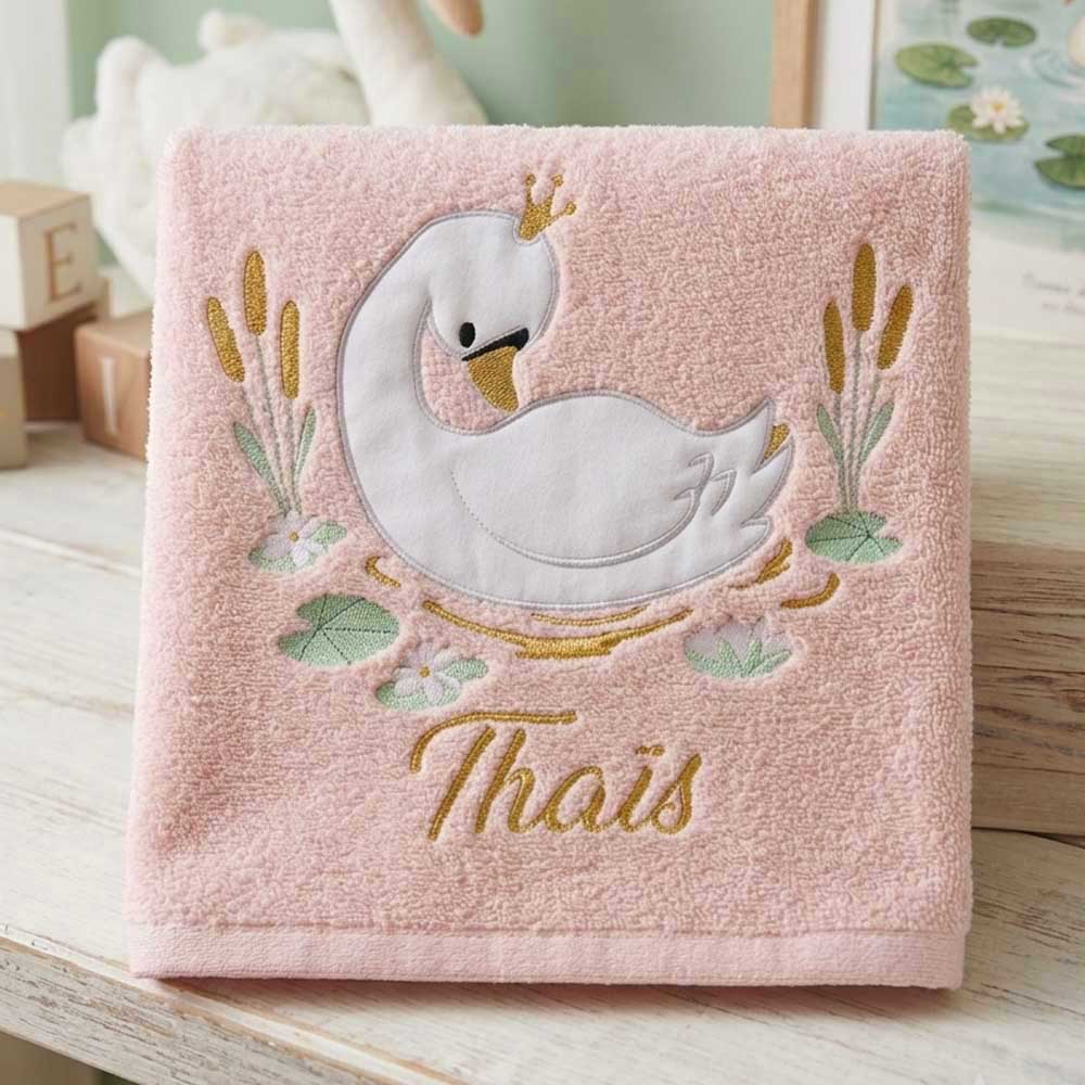 Serviette personnalisable brodée "Cygne " 140 cm x 70 cm