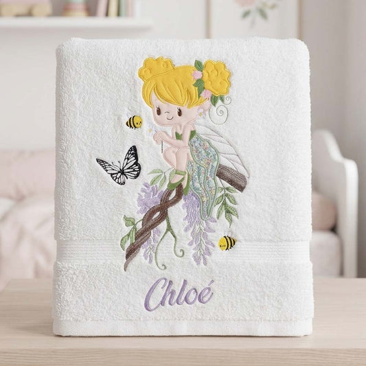 Serviette personnalisable brodée "fée glycine " 140 cm x 70 cm