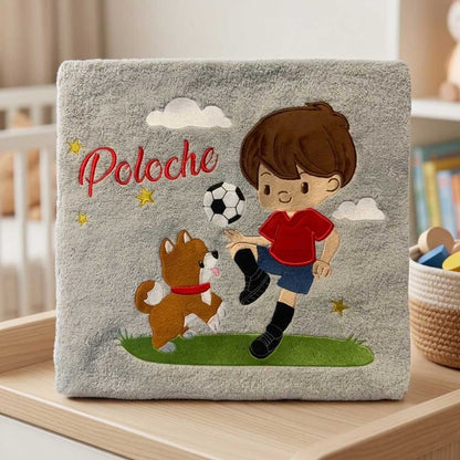 Serviette personnalisable brodée "Footballeur" 140 cm x 70 cm