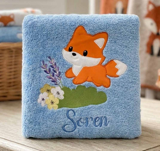Serviette personnalisable brodée "Renard " 140 cm x 70 cm
